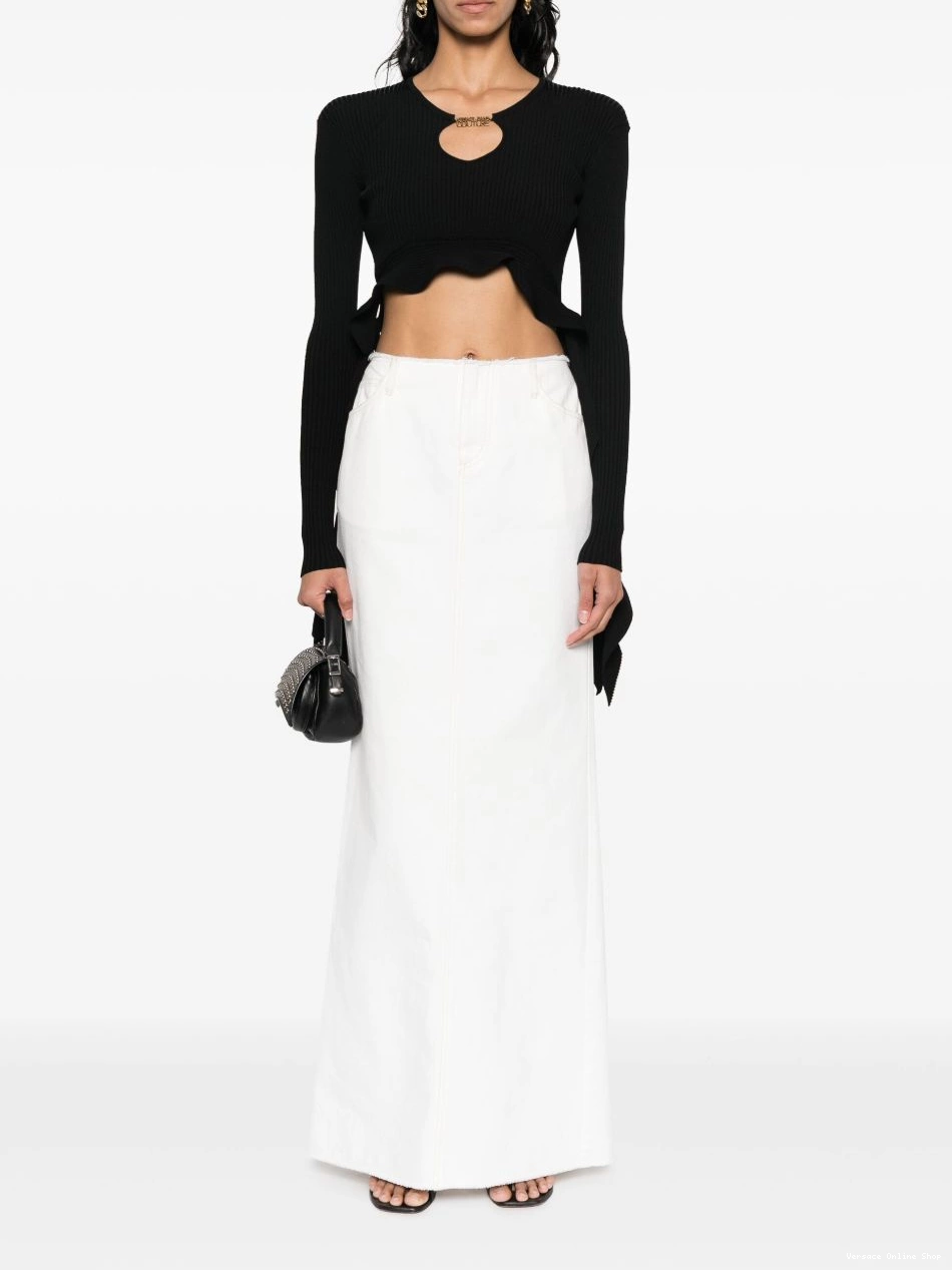 Cheap Versace cropped Women ruffled ribbed-knit Couture top Jeans 0815
